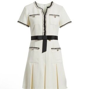 TAHARI ASL NWOT Women's Pleated Fit & Flare Ivory Tweed
Chain Link Trim Dress 12